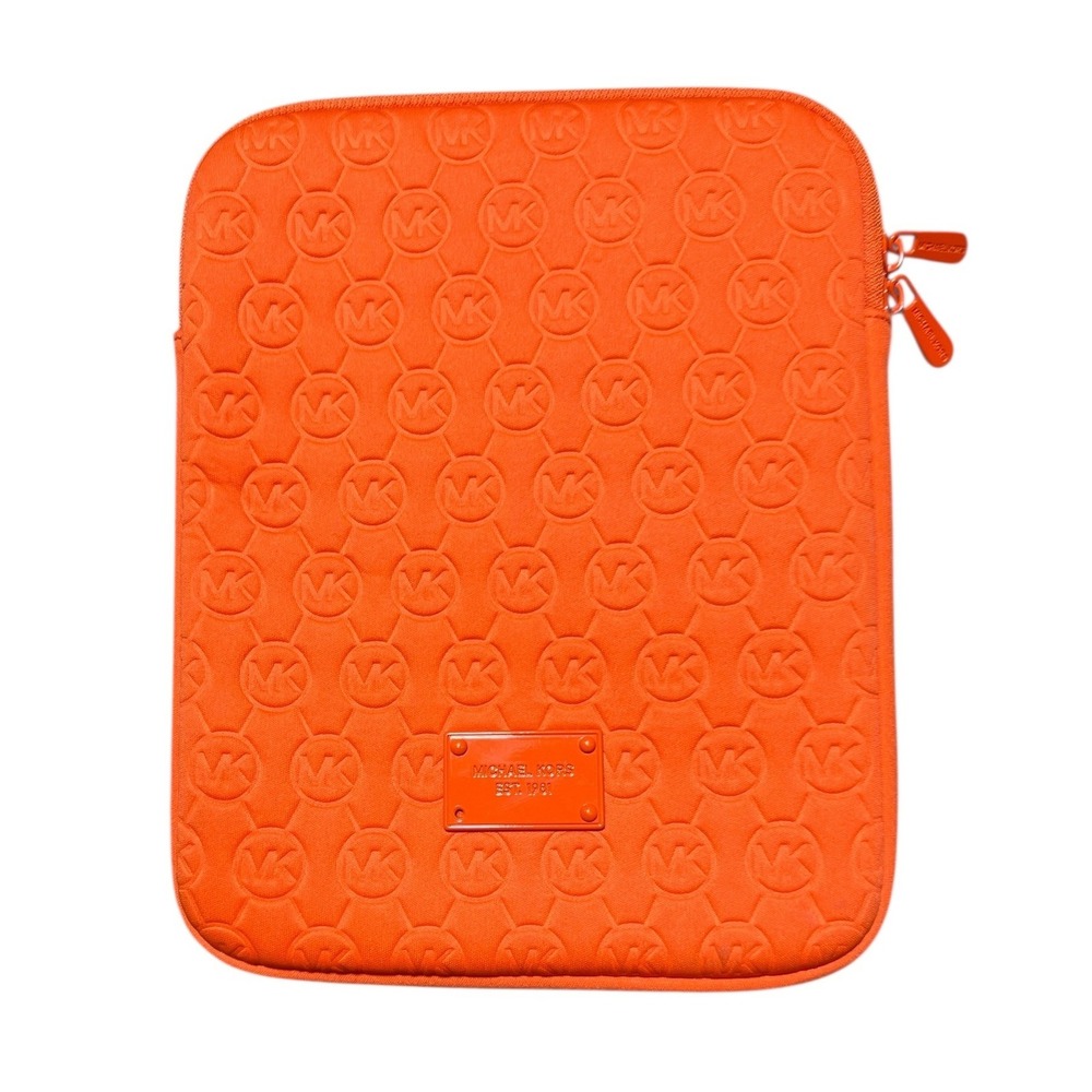 Michael Kors Orange Monogram Tablet Ipad Zip Around Sleeve Pouch Case Neoprene